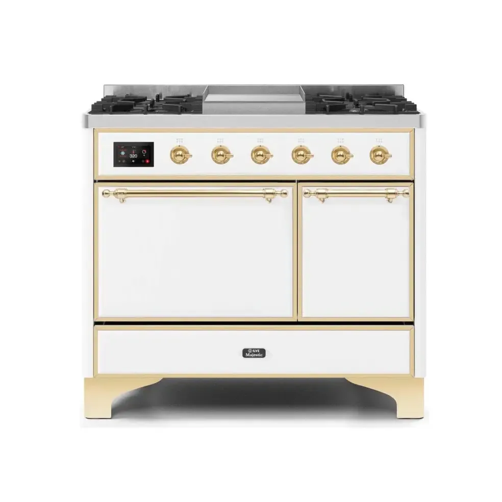 ILVE Majestic II 40 Inch Dual Fuel Liquid Propane Freestanding Range and Electric Oven with Brass Trim