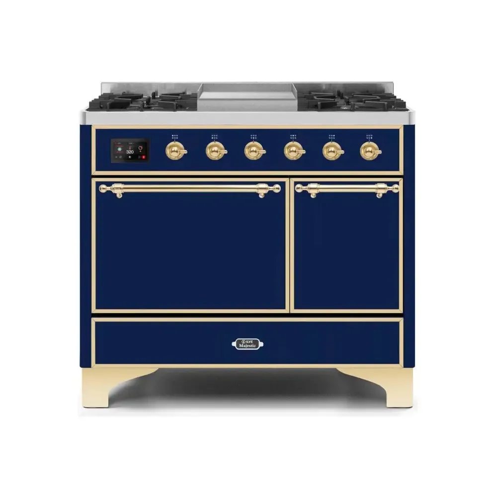 ILVE Majestic II 40 Inch Dual Fuel Liquid Propane Freestanding Range and Electric Oven with Brass Trim