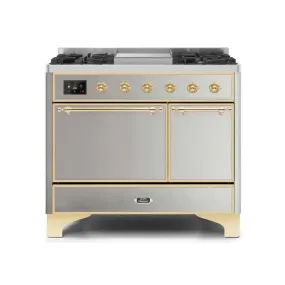 ILVE Majestic II 40 Inch Dual Fuel Liquid Propane Freestanding Range and Electric Oven with Brass Trim