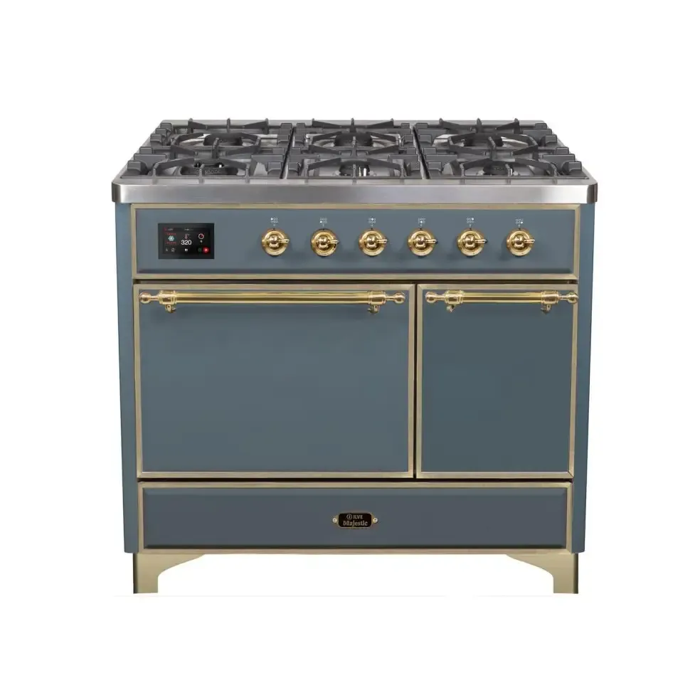 ILVE Majestic II 40 Inch Dual Fuel Liquid Propane Freestanding Range and Electric Oven with Brass Trim