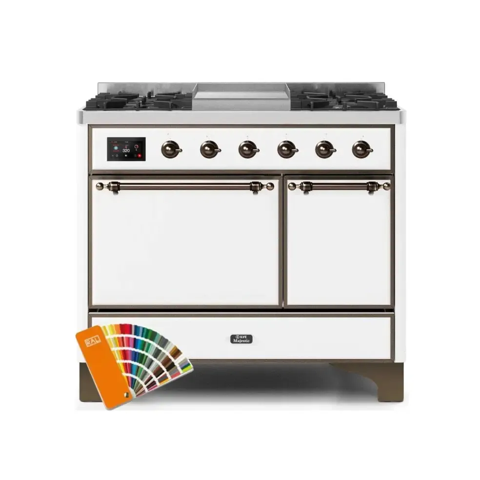 ILVE Majestic II 40 Inch Dual Fuel Liquid Propane Freestanding Range and Electric Oven with Bronze Trim