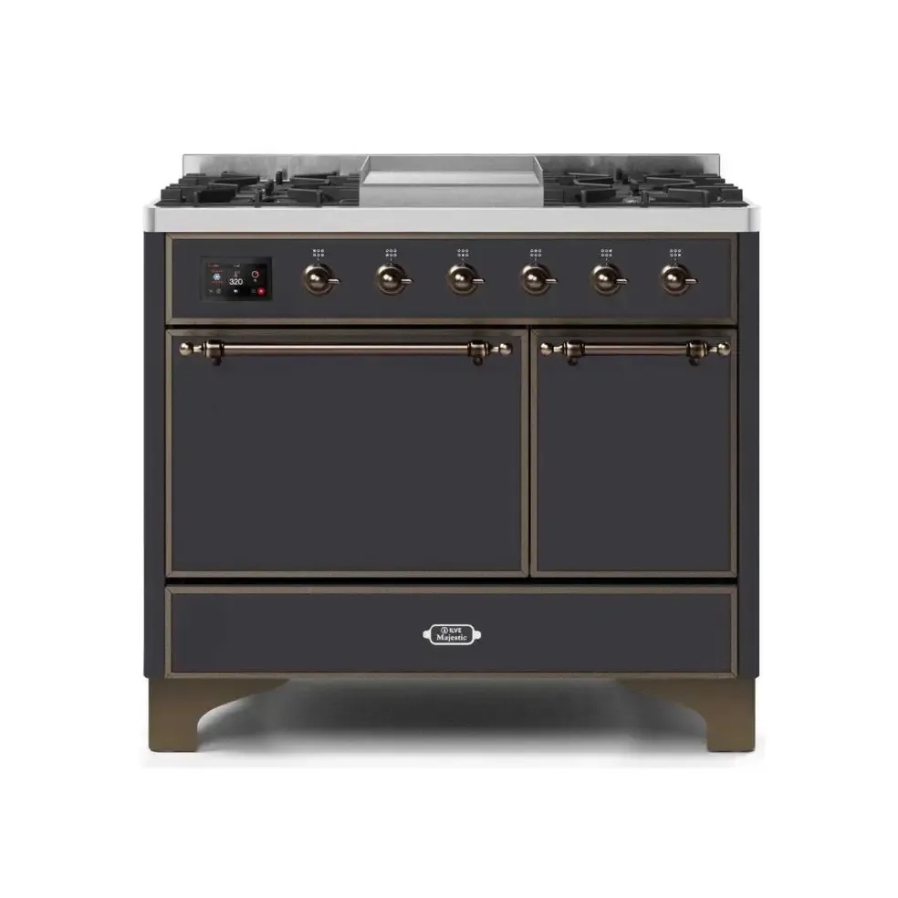 ILVE Majestic II 40 Inch Dual Fuel Liquid Propane Freestanding Range and Electric Oven with Bronze Trim