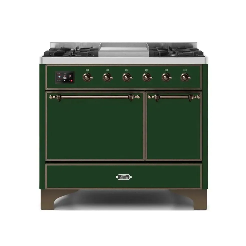 ILVE Majestic II 40 Inch Dual Fuel Liquid Propane Freestanding Range and Electric Oven with Bronze Trim