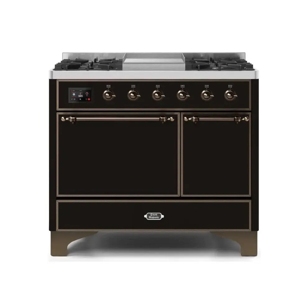 ILVE Majestic II 40 Inch Dual Fuel Liquid Propane Freestanding Range and Electric Oven with Bronze Trim