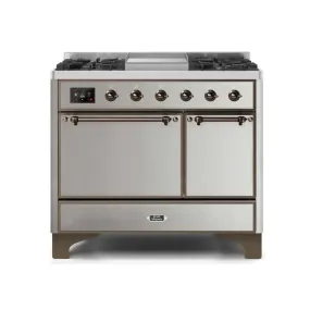 ILVE Majestic II 40 Inch Dual Fuel Liquid Propane Freestanding Range and Electric Oven with Bronze Trim