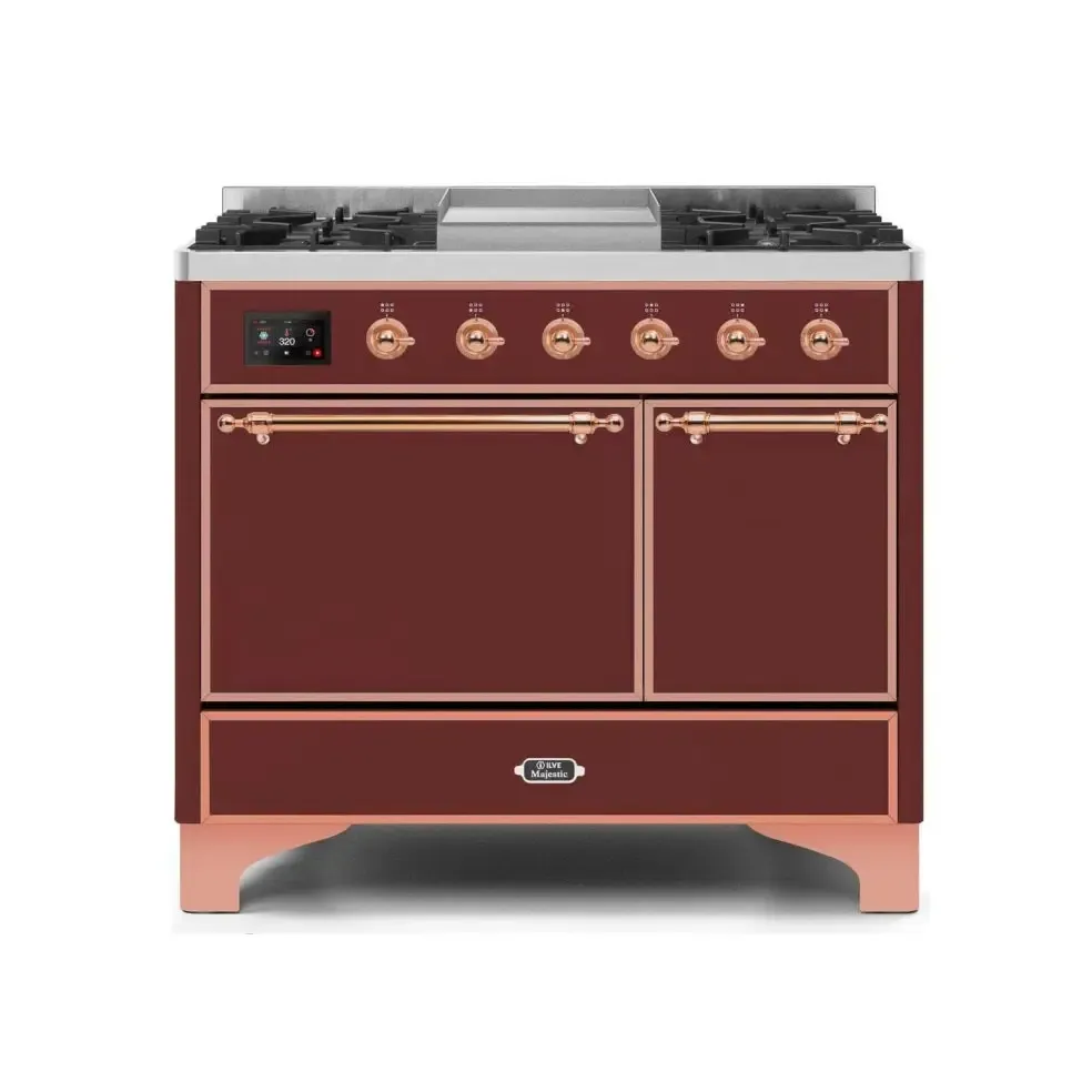 ILVE Majestic II 40 Inch Dual Fuel Liquid Propane Freestanding Range and Electric Oven with Copper Trim