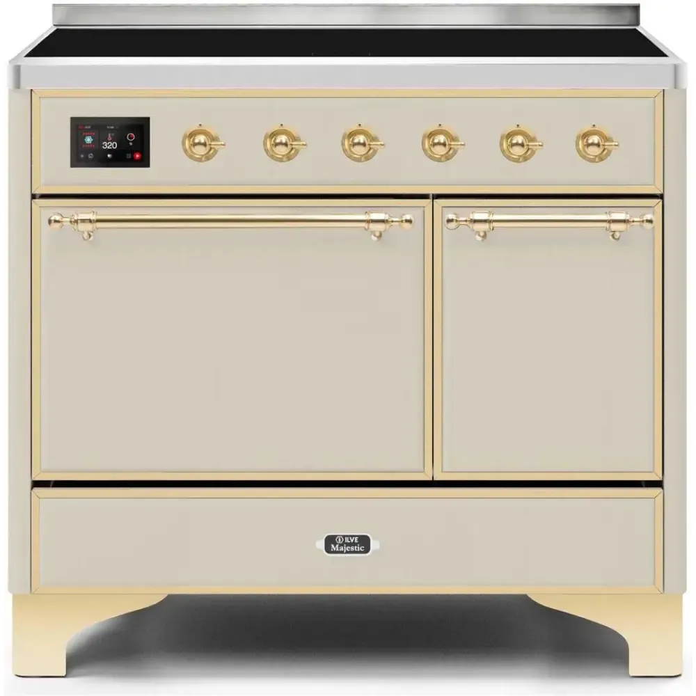 ILVE Majestic II 40 Inch Electric Freestanding Induction Range with Solid Door and Brass Trim