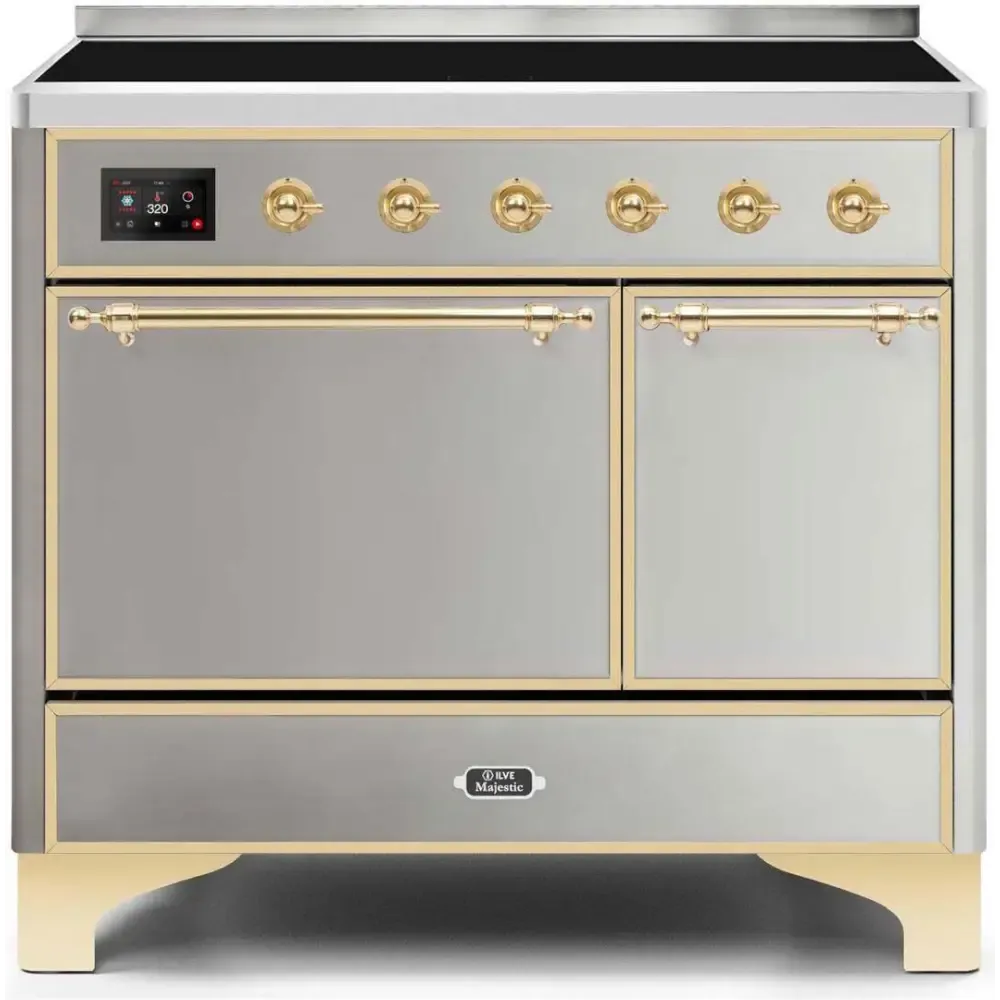 ILVE Majestic II 40 Inch Electric Freestanding Induction Range with Solid Door and Brass Trim