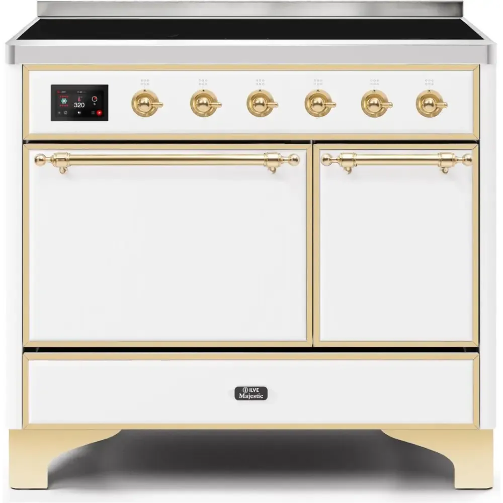 ILVE Majestic II 40 Inch Electric Freestanding Induction Range with Solid Door and Brass Trim