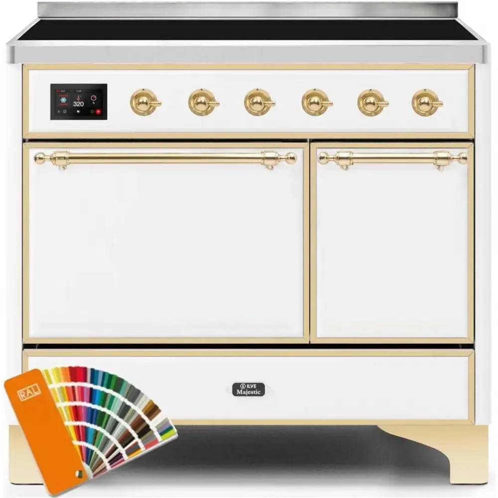 ILVE Majestic II 40 Inch Electric Freestanding Induction Range with Solid Door and Brass Trim