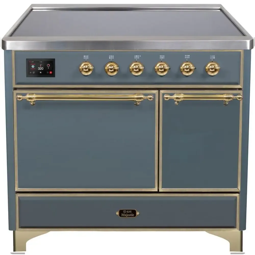 ILVE Majestic II 40 Inch Electric Freestanding Induction Range with Solid Door and Brass Trim