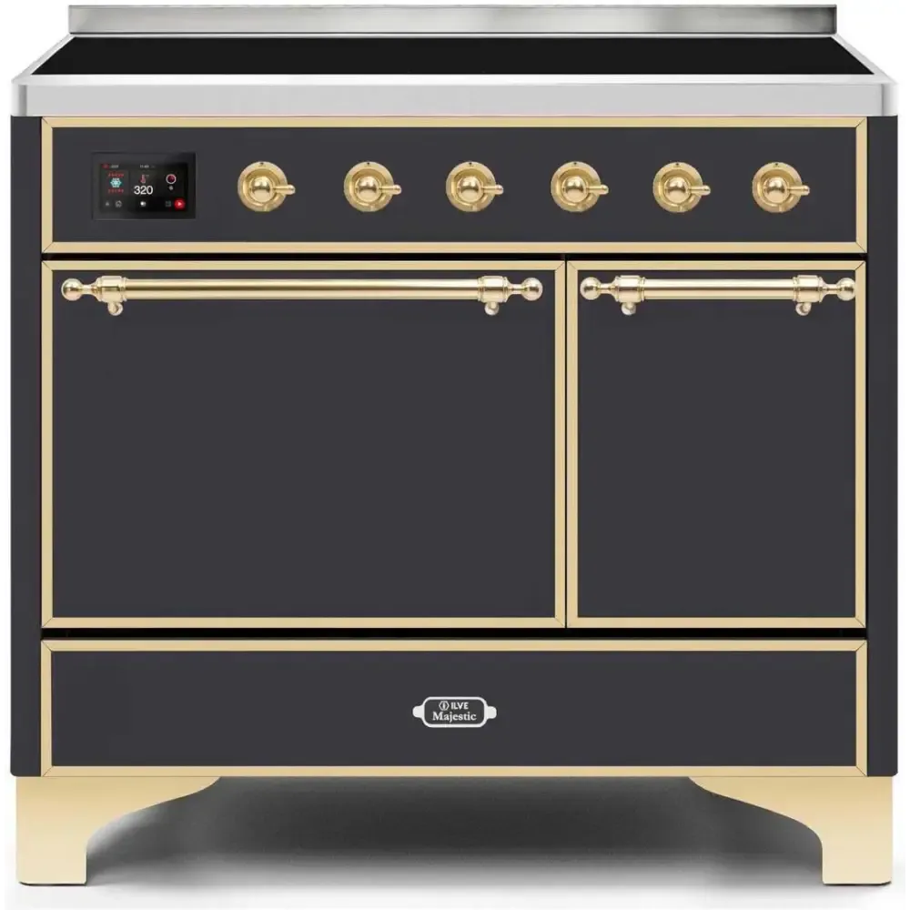 ILVE Majestic II 40 Inch Electric Freestanding Induction Range with Solid Door and Brass Trim