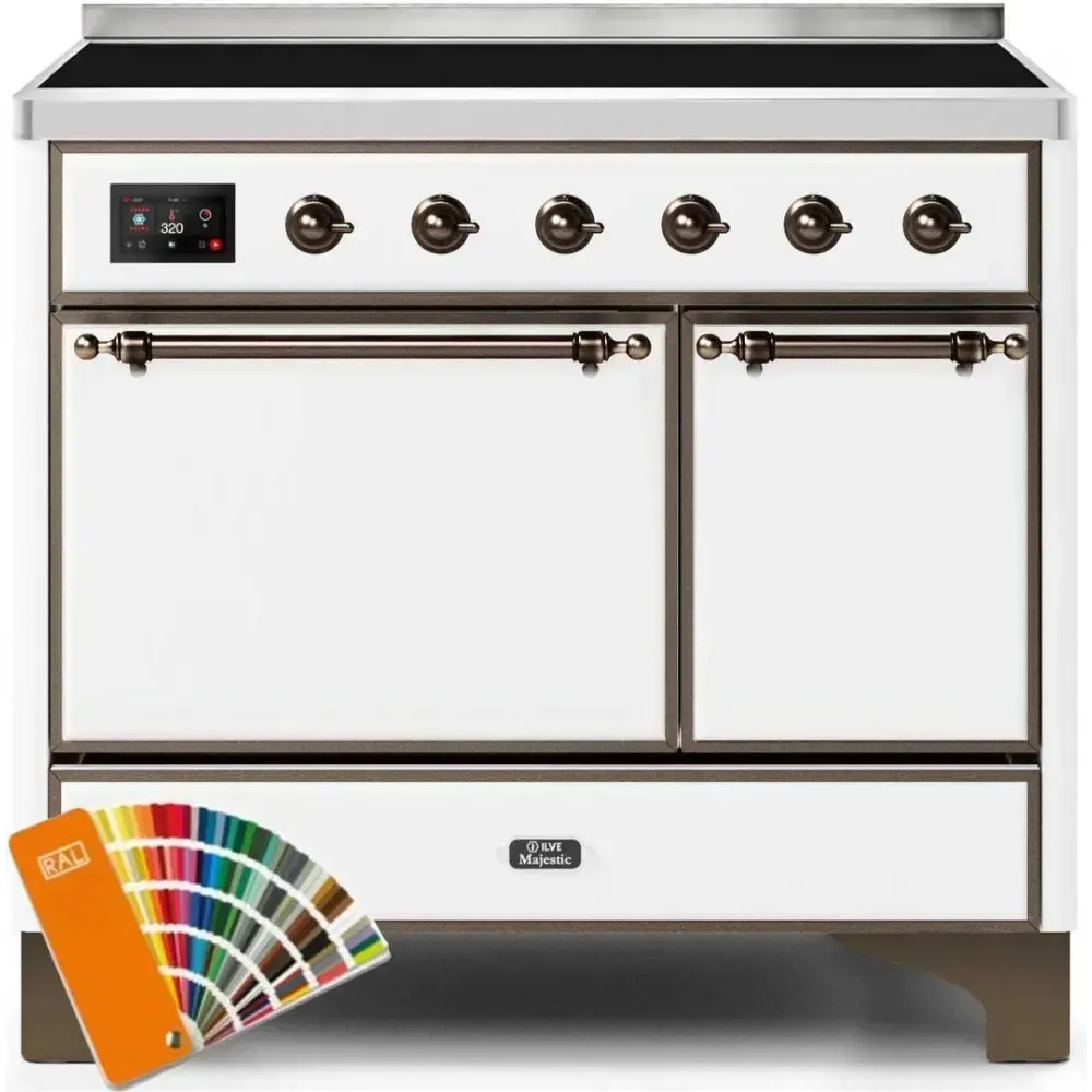 ILVE Majestic II 40 Inch Electric Freestanding Induction Range with Solid Door and Bronze Trim