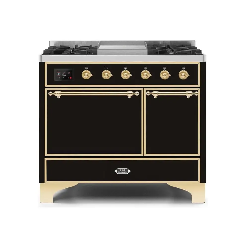 ILVE Majestic II 40 Inch Freestanding Dual Fuel Natural Gas Range and Electric Oven with Brass Trim