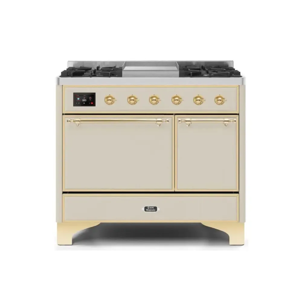 ILVE Majestic II 40 Inch Freestanding Dual Fuel Natural Gas Range and Electric Oven with Brass Trim