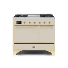 ILVE Majestic II 40 Inch Freestanding Dual Fuel Natural Gas Range and Electric Oven with Brass Trim