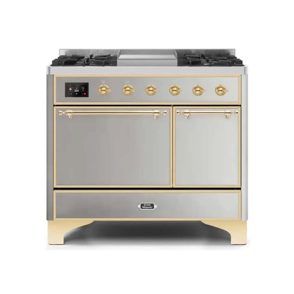 ILVE Majestic II 40 Inch Freestanding Dual Fuel Natural Gas Range and Electric Oven with Brass Trim