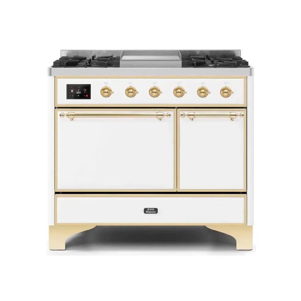 ILVE Majestic II 40 Inch Freestanding Dual Fuel Natural Gas Range and Electric Oven with Brass Trim