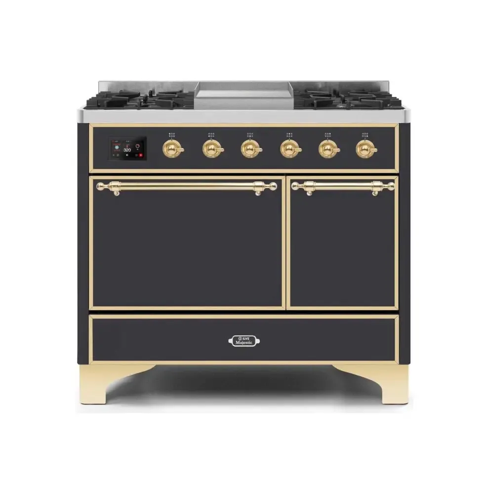 ILVE Majestic II 40 Inch Freestanding Dual Fuel Natural Gas Range and Electric Oven with Brass Trim