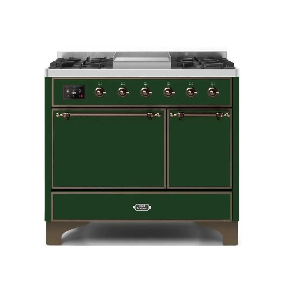 ILVE Majestic II 40 Inch Freestanding Dual Fuel Natural Gas Range and Electric Oven with Bronze Trim