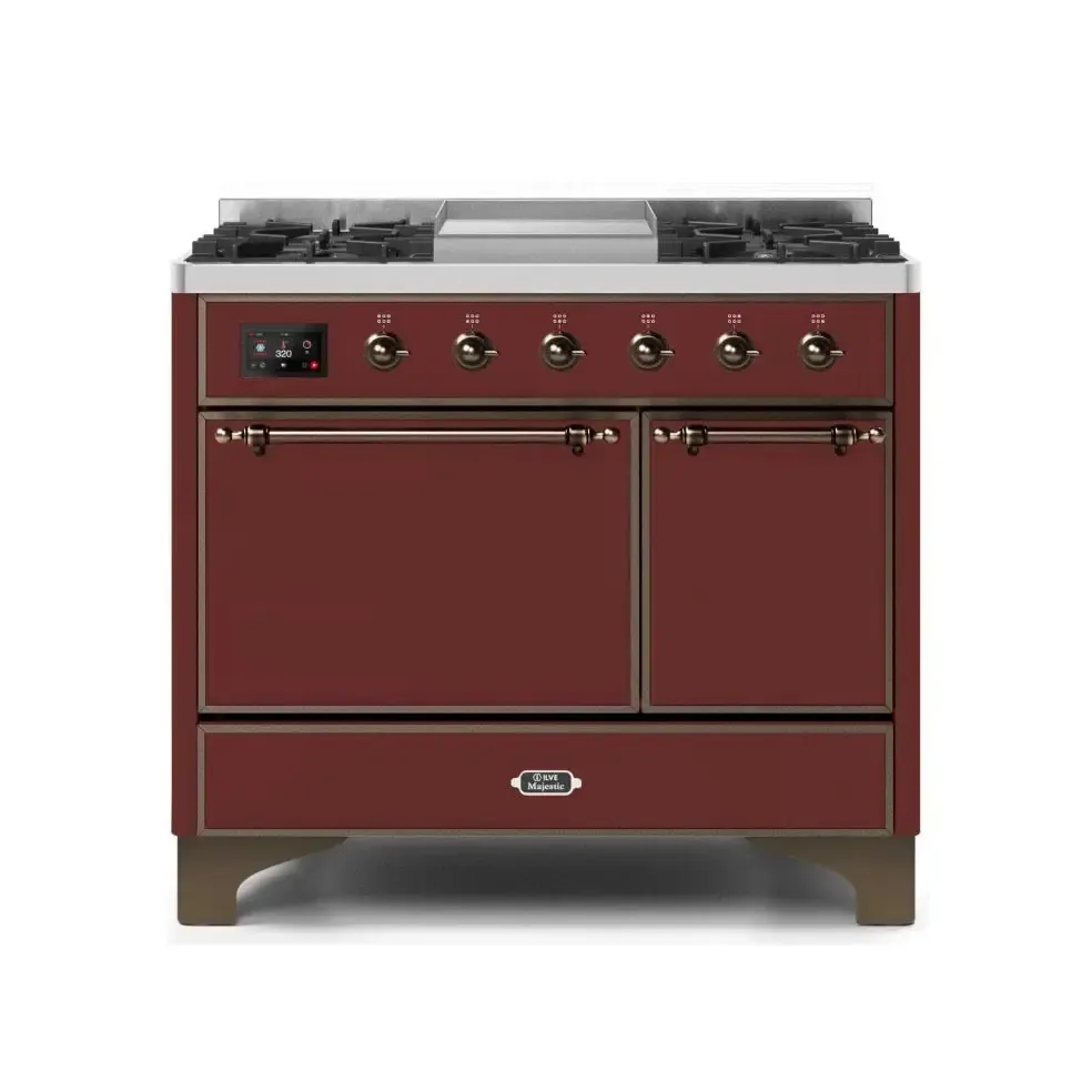 ILVE Majestic II 40 Inch Freestanding Dual Fuel Natural Gas Range and Electric Oven with Bronze Trim