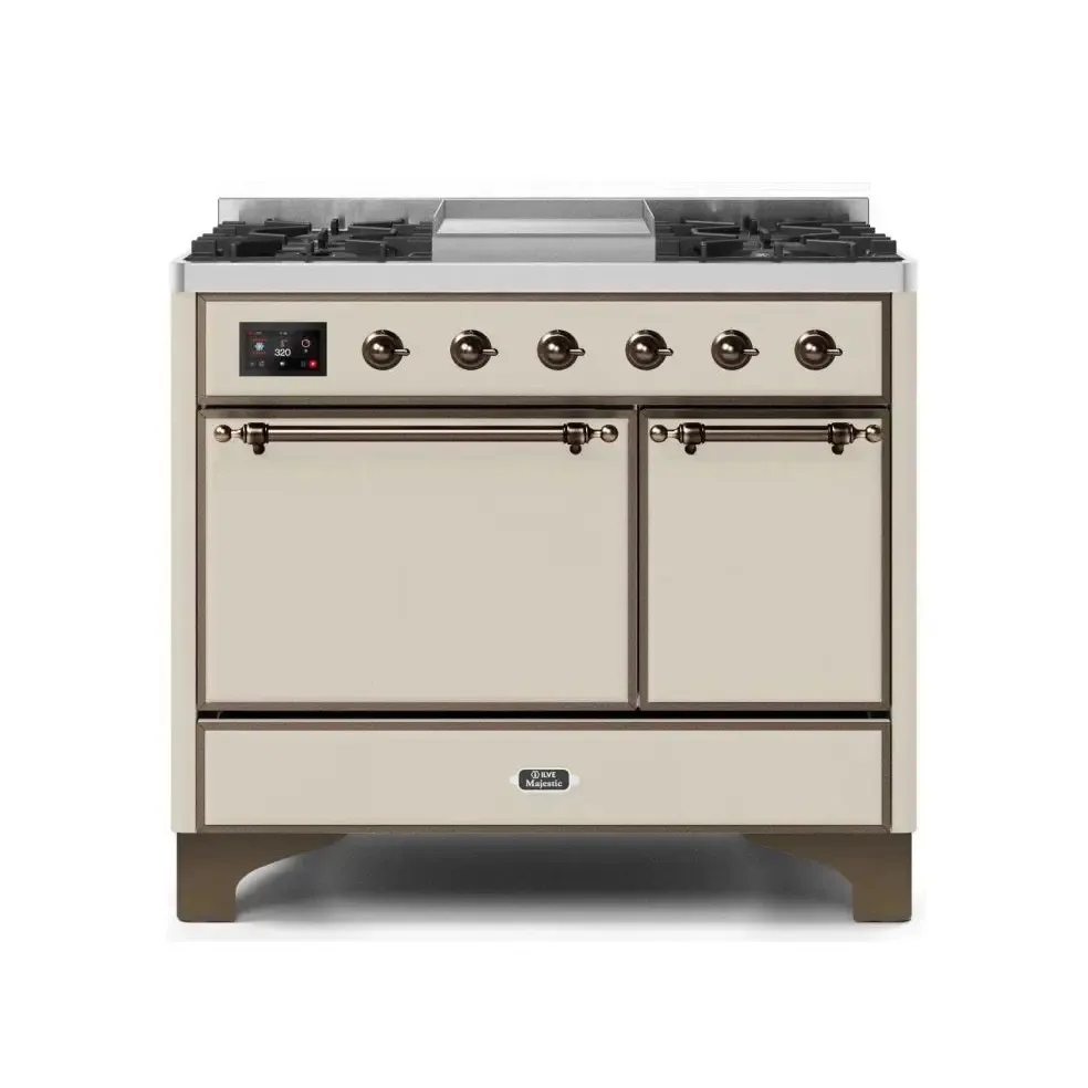 ILVE Majestic II 40 Inch Freestanding Dual Fuel Natural Gas Range and Electric Oven with Bronze Trim