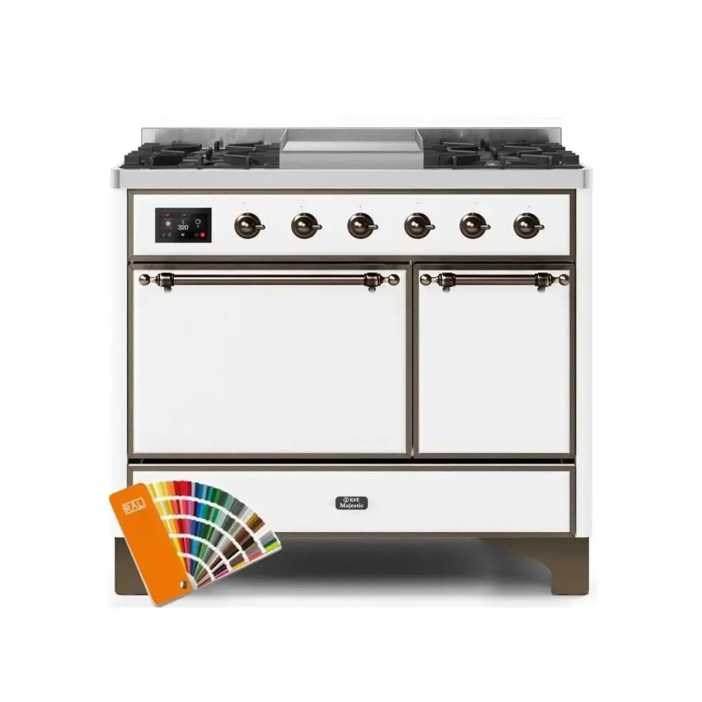 ILVE Majestic II 40 Inch Freestanding Dual Fuel Natural Gas Range and Electric Oven with Bronze Trim