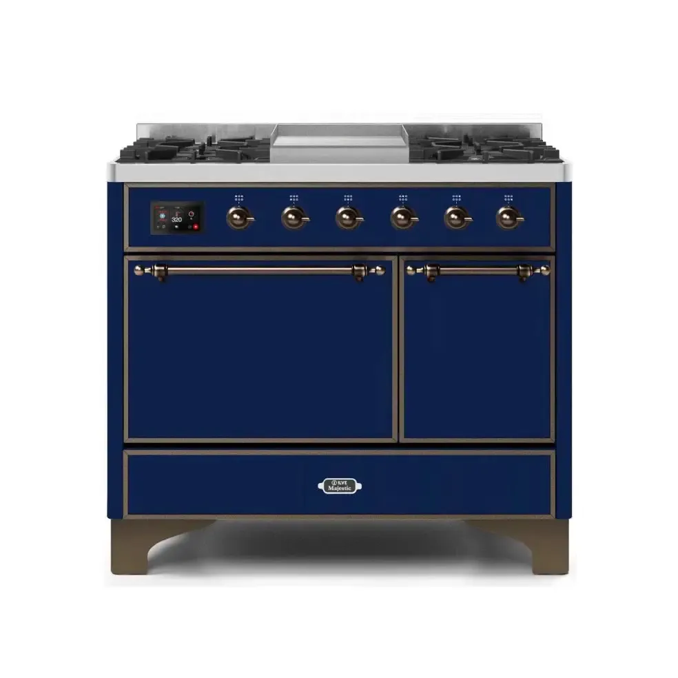 ILVE Majestic II 40 Inch Freestanding Dual Fuel Natural Gas Range and Electric Oven with Bronze Trim