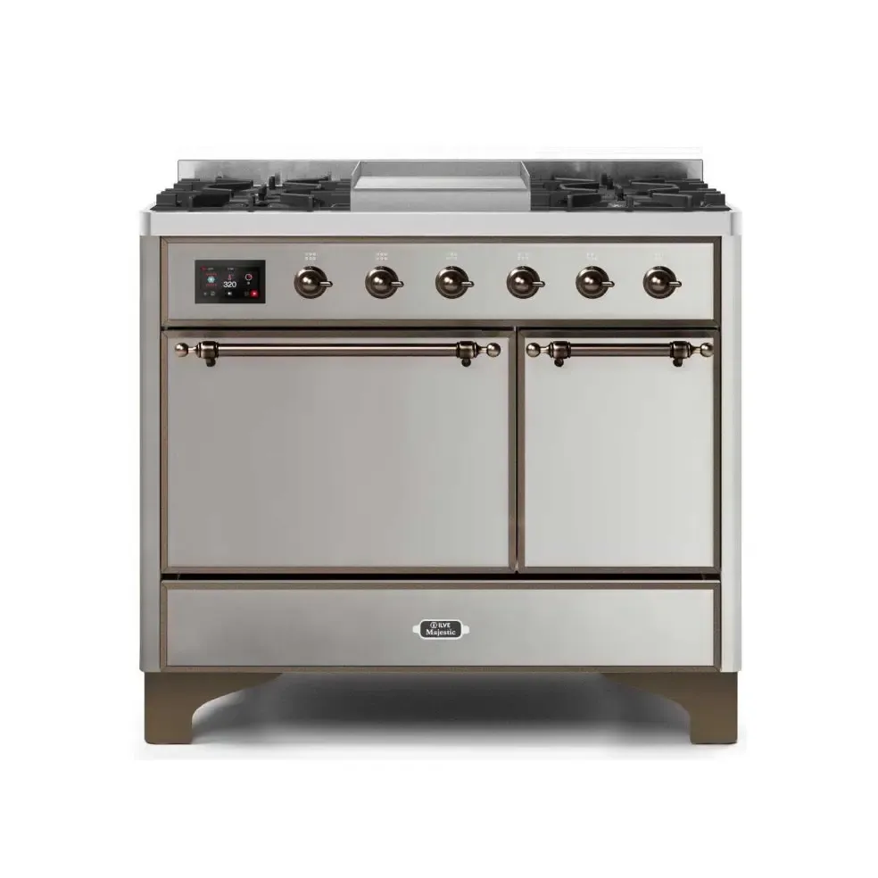 ILVE Majestic II 40 Inch Freestanding Dual Fuel Natural Gas Range and Electric Oven with Bronze Trim