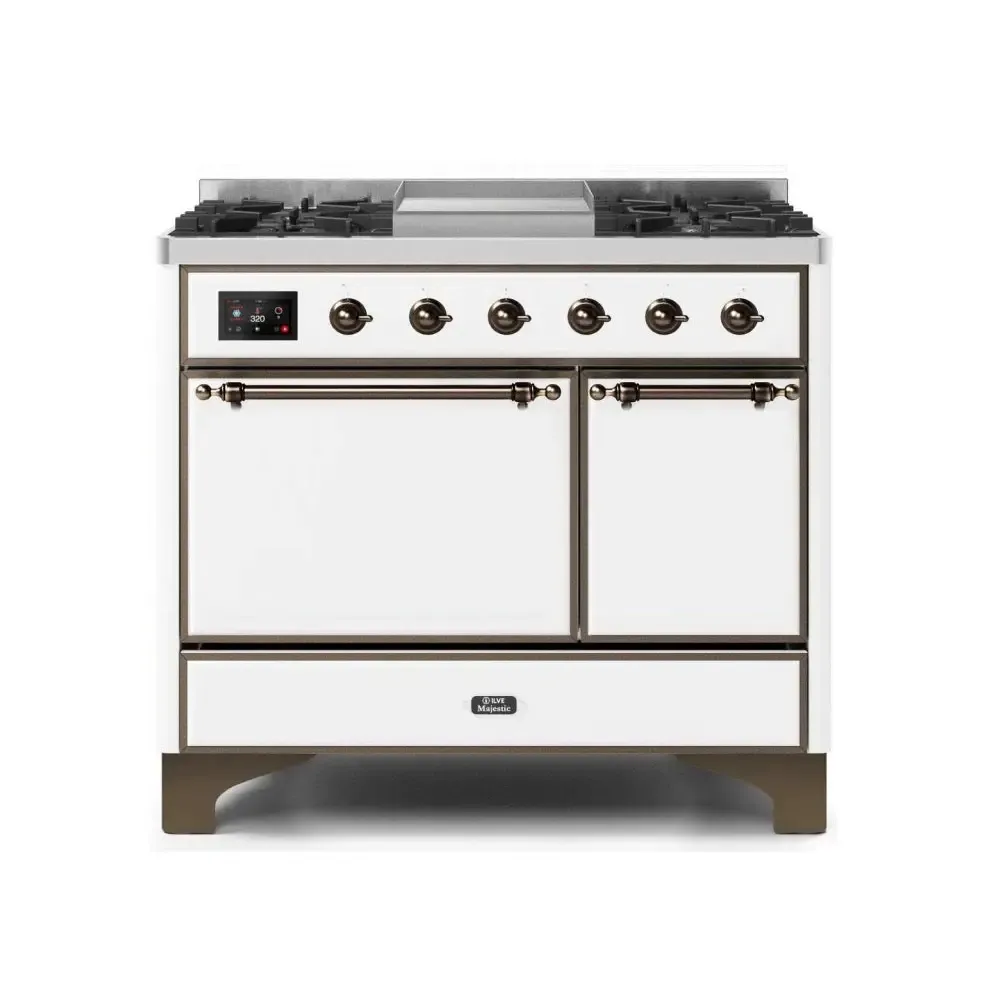 ILVE Majestic II 40 Inch Freestanding Dual Fuel Natural Gas Range and Electric Oven with Bronze Trim