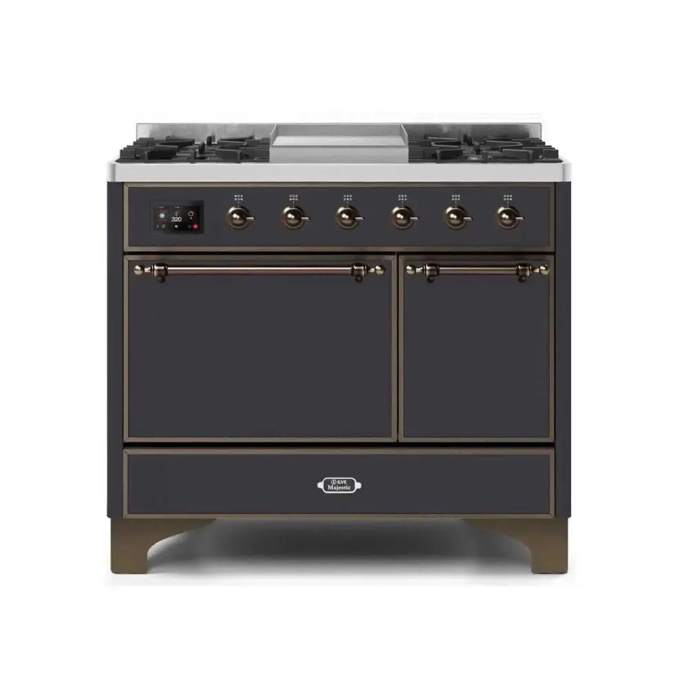 ILVE Majestic II 40 Inch Freestanding Dual Fuel Natural Gas Range and Electric Oven with Bronze Trim