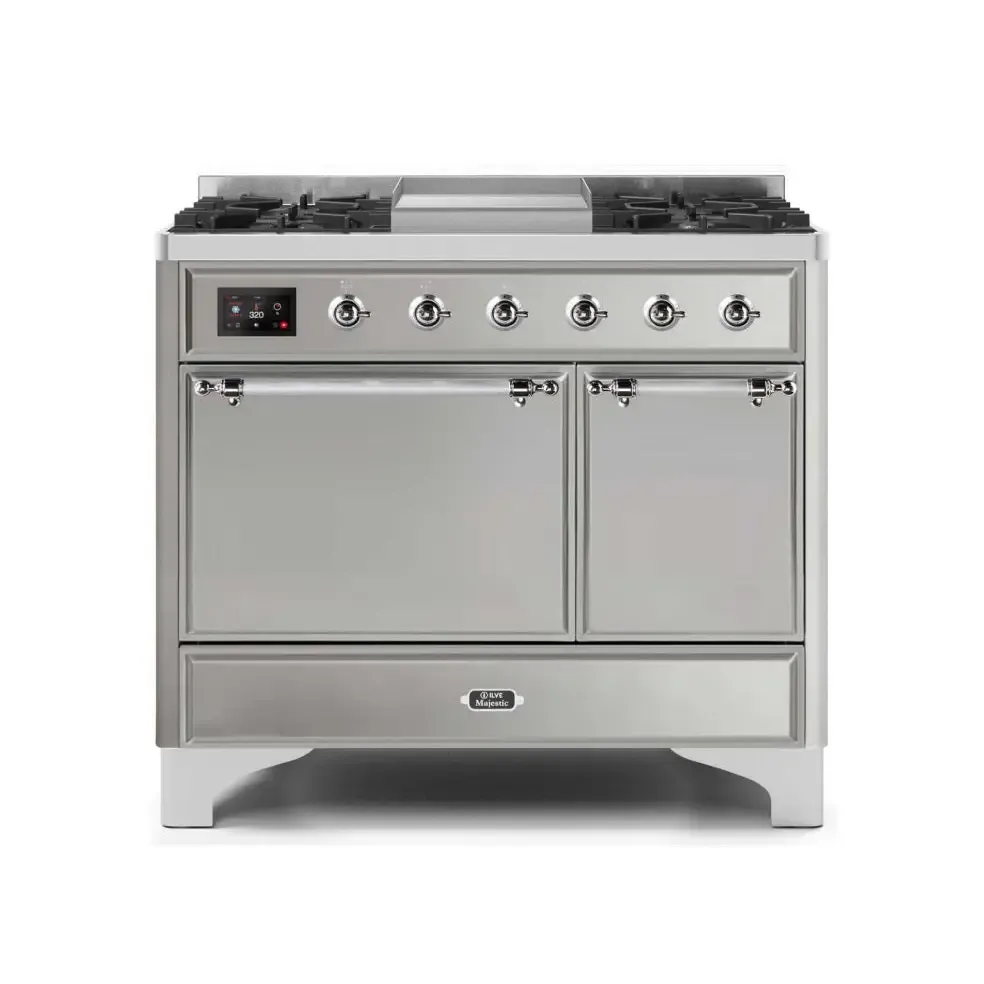 ILVE Majestic II 40 Inch Freestanding Dual Fuel Natural Gas Range and Electric Oven with Chrome Trim