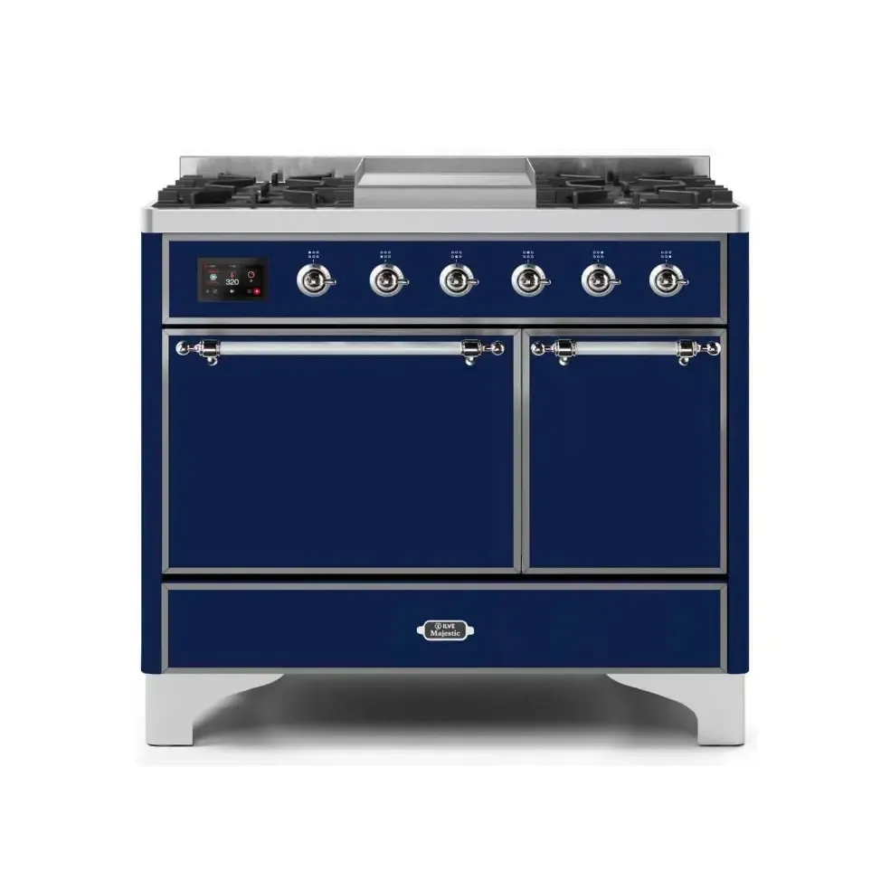 ILVE Majestic II 40 Inch Freestanding Dual Fuel Natural Gas Range and Electric Oven with Chrome Trim