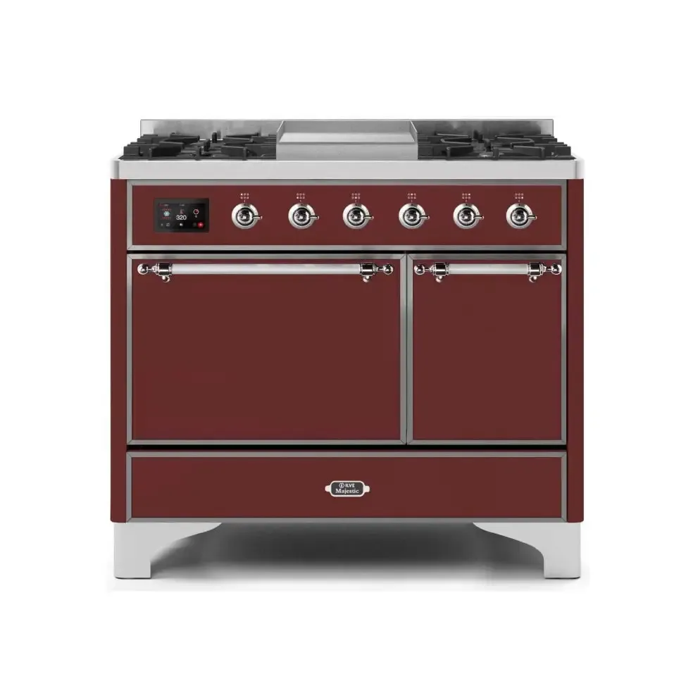 ILVE Majestic II 40 Inch Freestanding Dual Fuel Natural Gas Range and Electric Oven with Chrome Trim