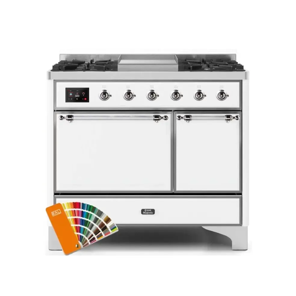 ILVE Majestic II 40 Inch Freestanding Dual Fuel Natural Gas Range and Electric Oven with Chrome Trim