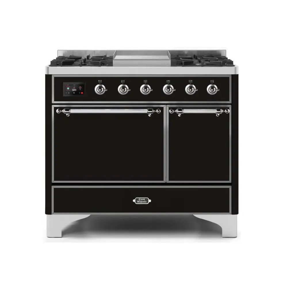 ILVE Majestic II 40 Inch Freestanding Dual Fuel Natural Gas Range and Electric Oven with Chrome Trim