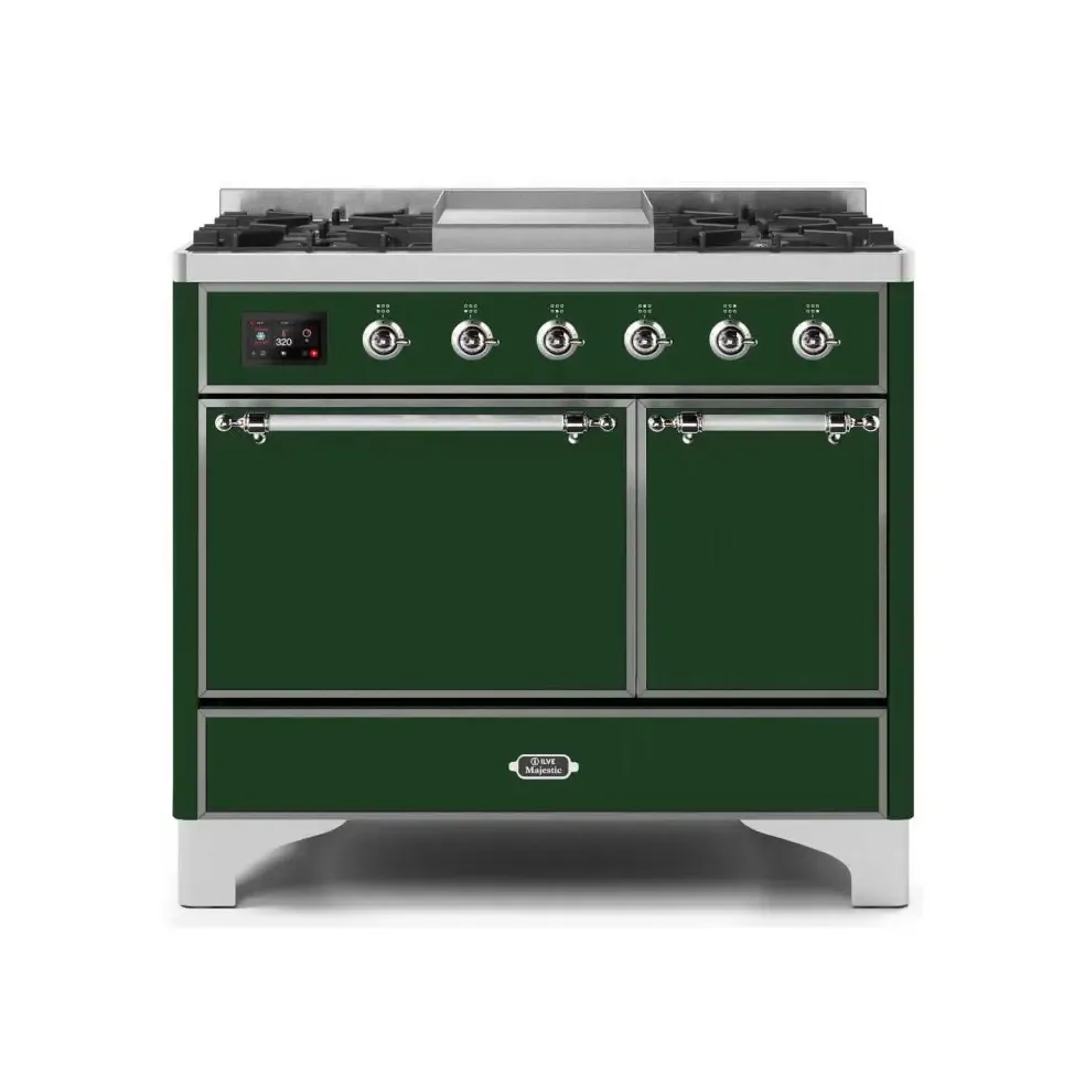 ILVE Majestic II 40 Inch Freestanding Dual Fuel Natural Gas Range and Electric Oven with Chrome Trim