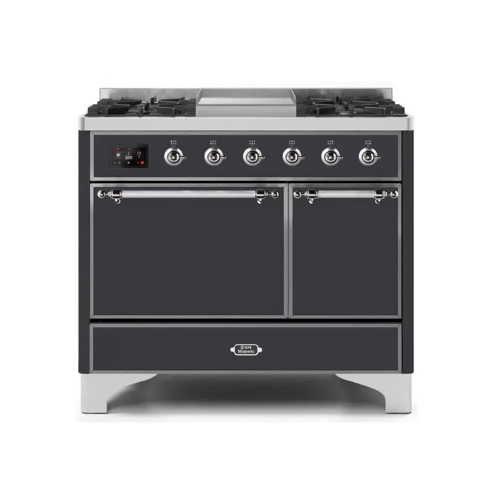 ILVE Majestic II 40 Inch Freestanding Dual Fuel Natural Gas Range and Electric Oven with Chrome Trim