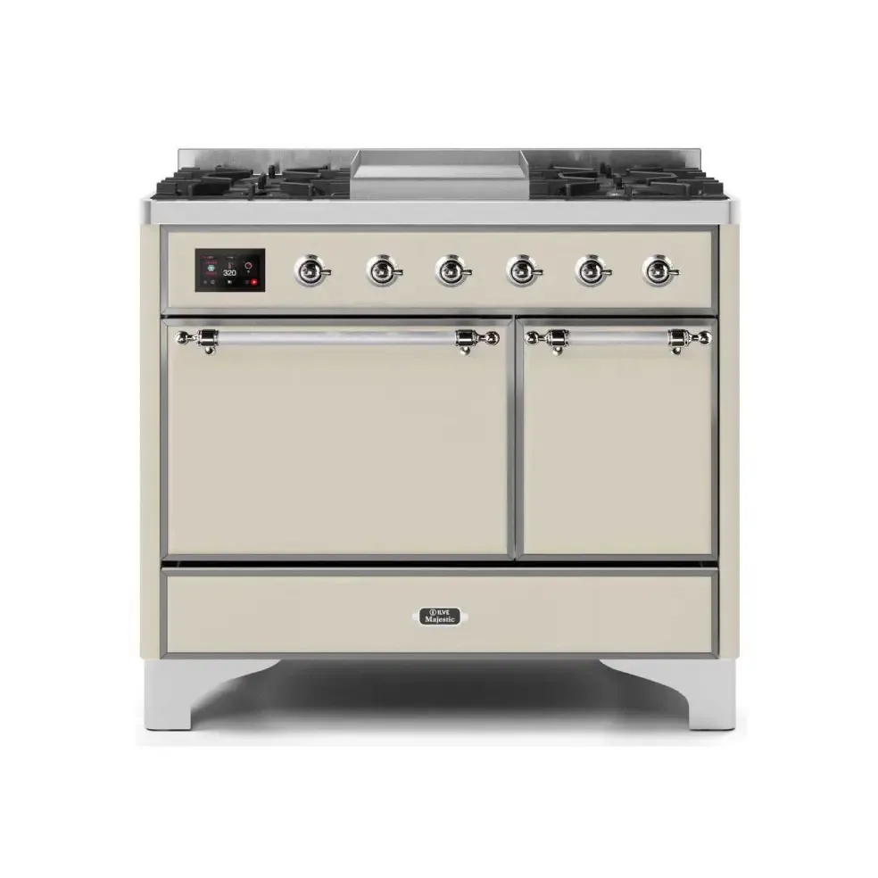 ILVE Majestic II 40 Inch Freestanding Dual Fuel Natural Gas Range and Electric Oven with Chrome Trim