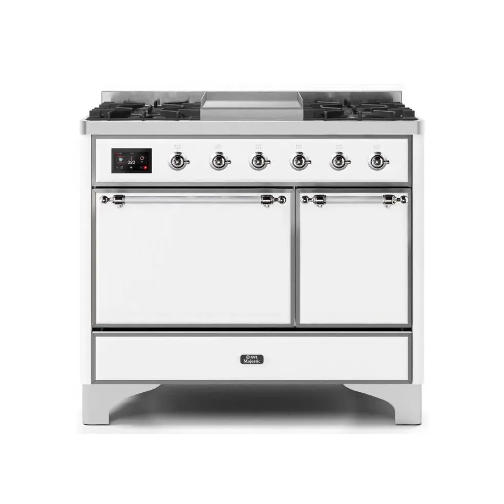 ILVE Majestic II 40 Inch Freestanding Dual Fuel Natural Gas Range and Electric Oven with Chrome Trim