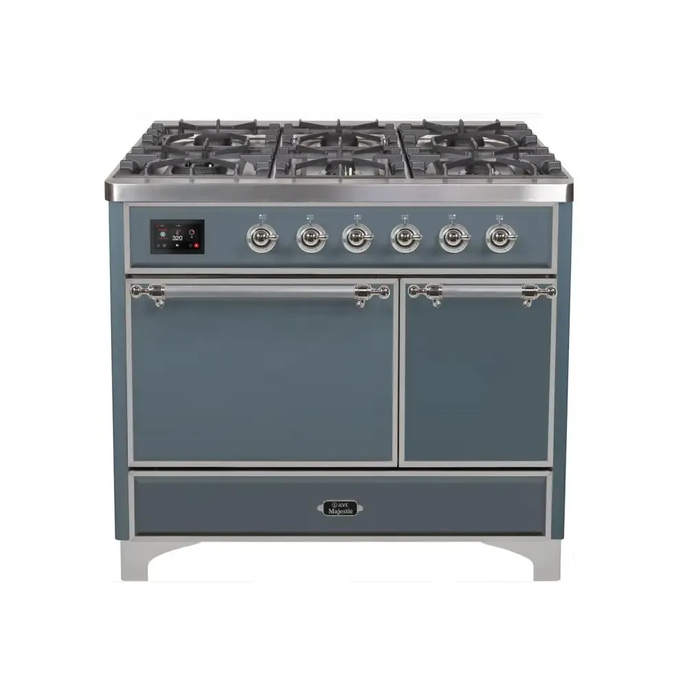 ILVE Majestic II 40 Inch Freestanding Dual Fuel Natural Gas Range and Electric Oven with Chrome Trim