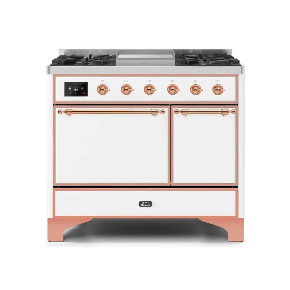 ILVE Majestic II 40 Inch Freestanding Dual Fuel Natural Gas Range and Electric Oven with Copper Trim