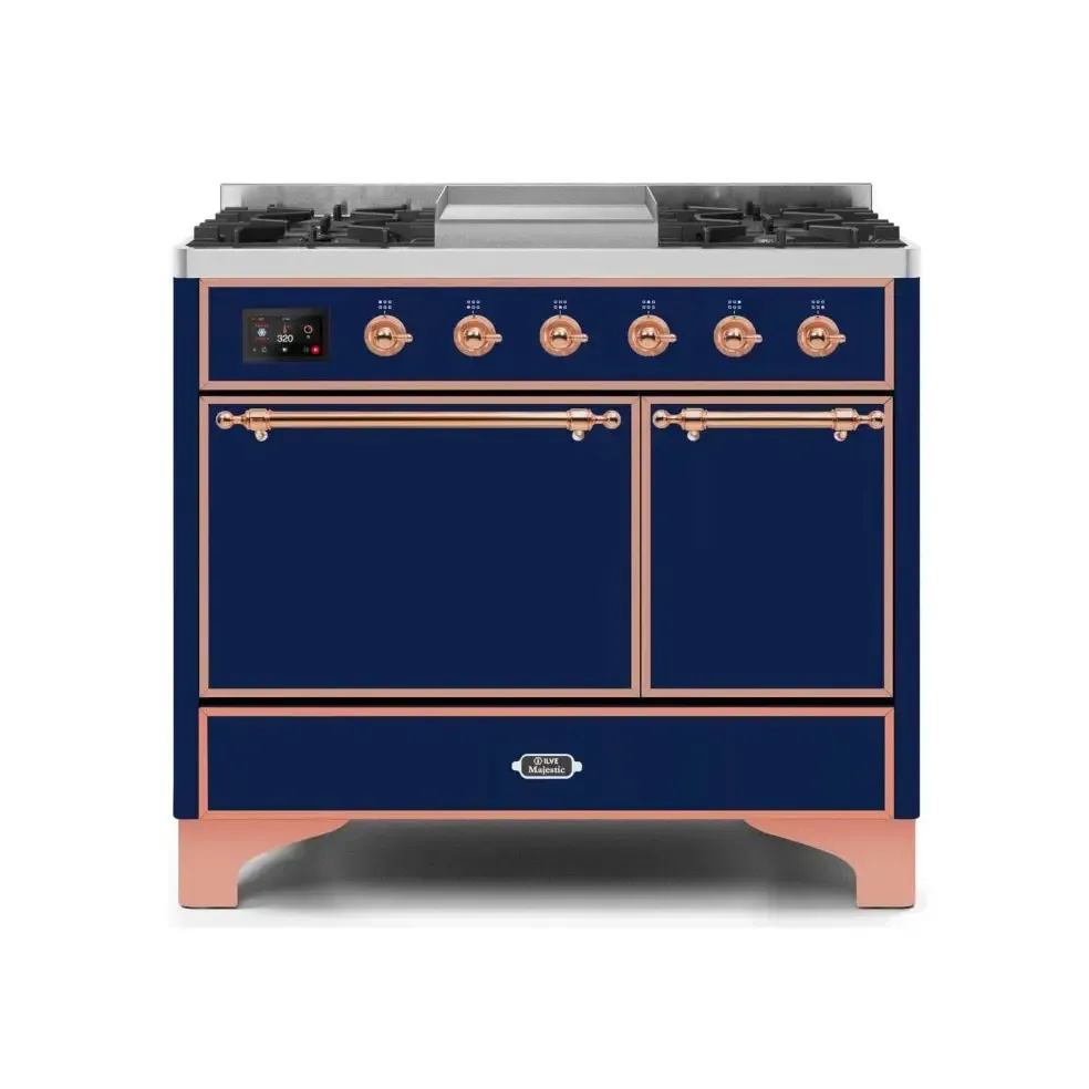 ILVE Majestic II 40 Inch Freestanding Dual Fuel Natural Gas Range and Electric Oven with Copper Trim