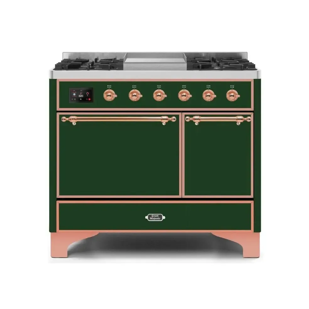 ILVE Majestic II 40 Inch Freestanding Dual Fuel Natural Gas Range and Electric Oven with Copper Trim