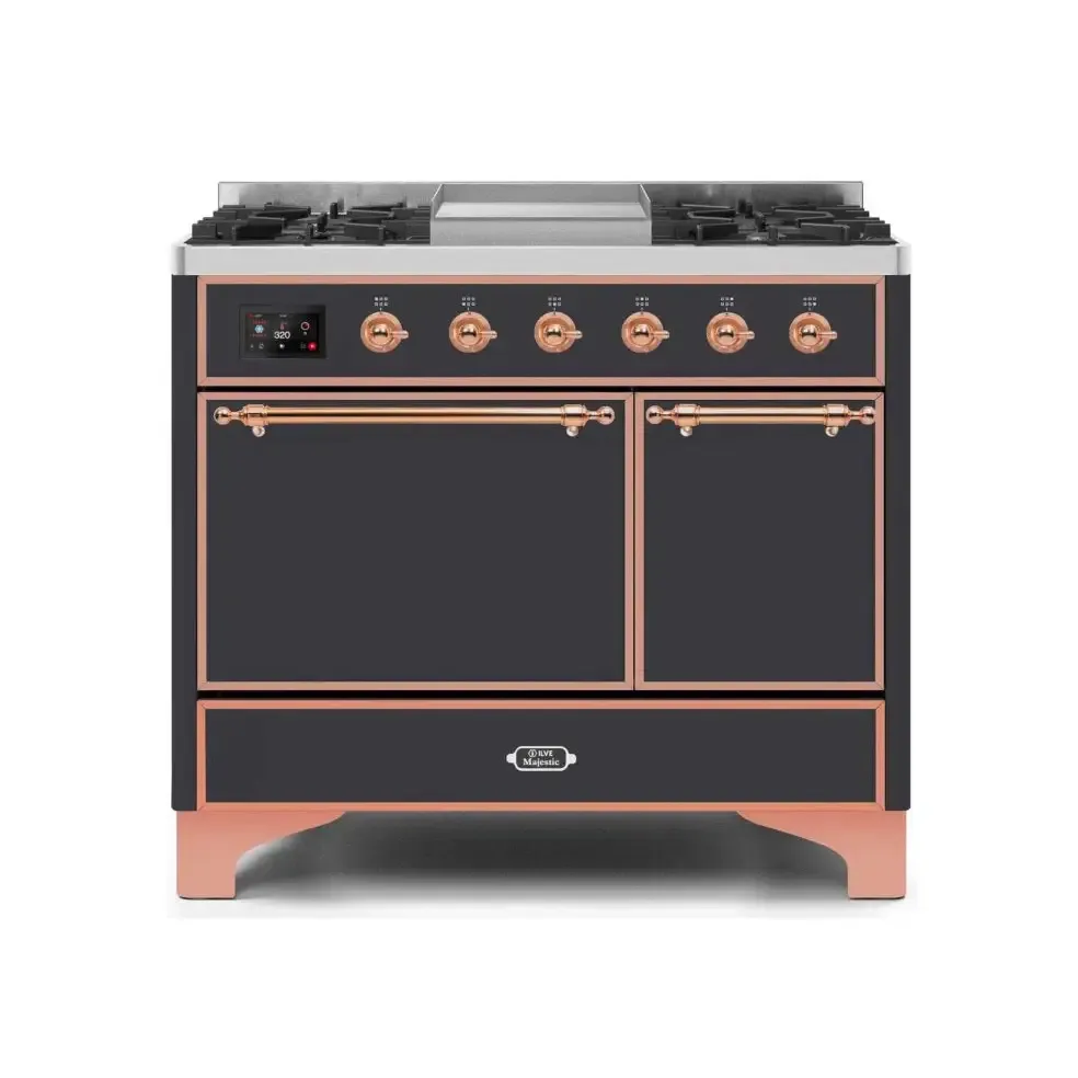 ILVE Majestic II 40 Inch Freestanding Dual Fuel Natural Gas Range and Electric Oven with Copper Trim