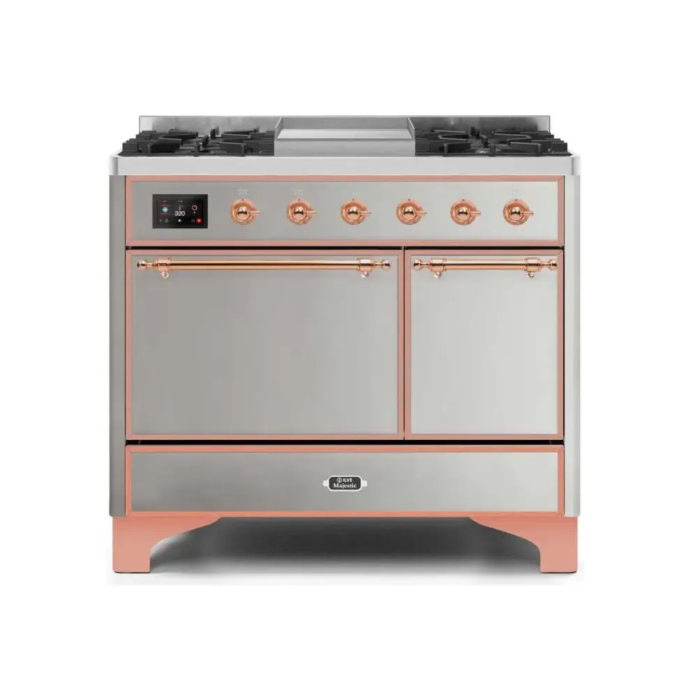 ILVE Majestic II 40 Inch Freestanding Dual Fuel Natural Gas Range and Electric Oven with Copper Trim