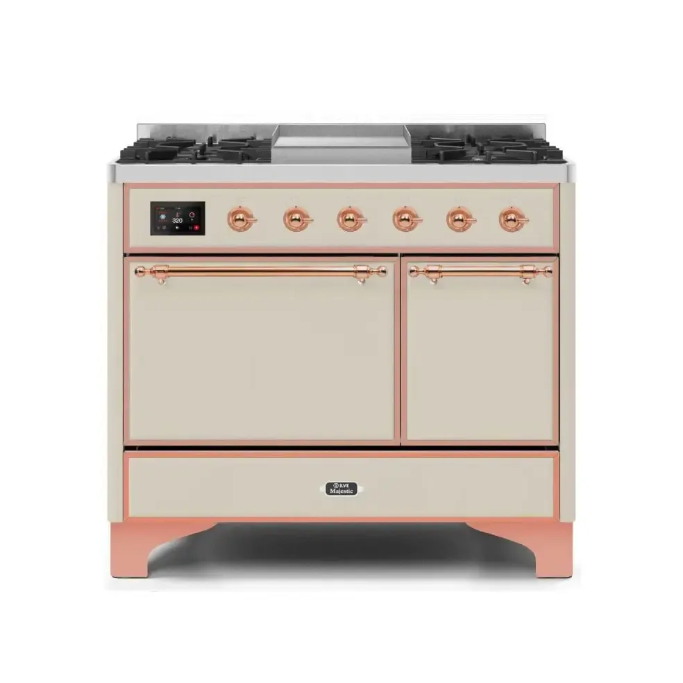 ILVE Majestic II 40 Inch Freestanding Dual Fuel Natural Gas Range and Electric Oven with Copper Trim