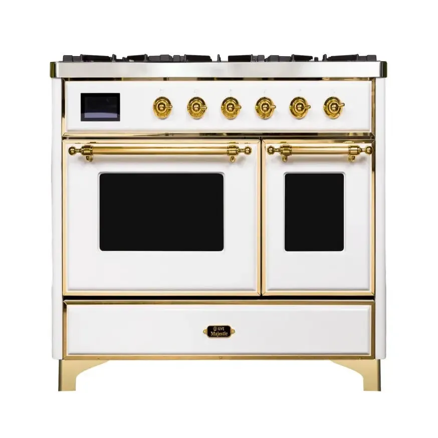 ILVE Majestic II 40 Inch Freestanding Dual Fuel Range Double Oven in Liquid Propane with Brass Trim