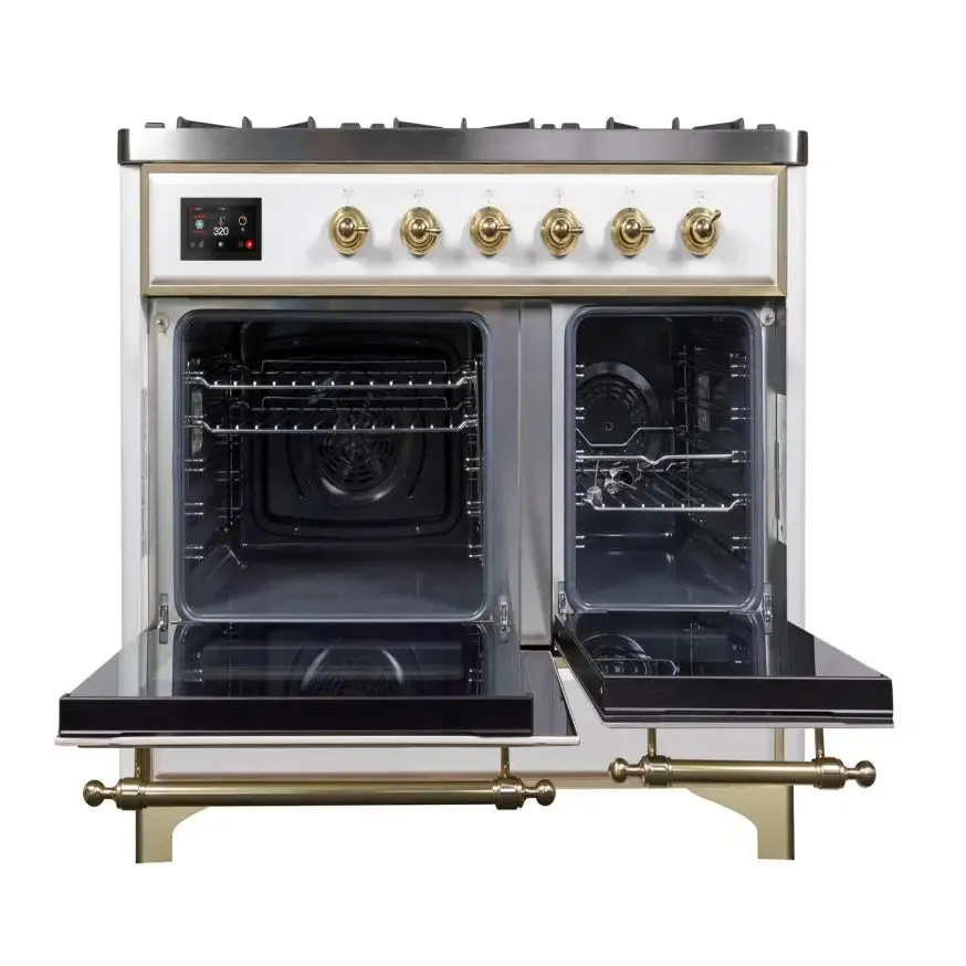 ILVE Majestic II 40 Inch Freestanding Dual Fuel Range Double Oven in Liquid Propane with Brass Trim