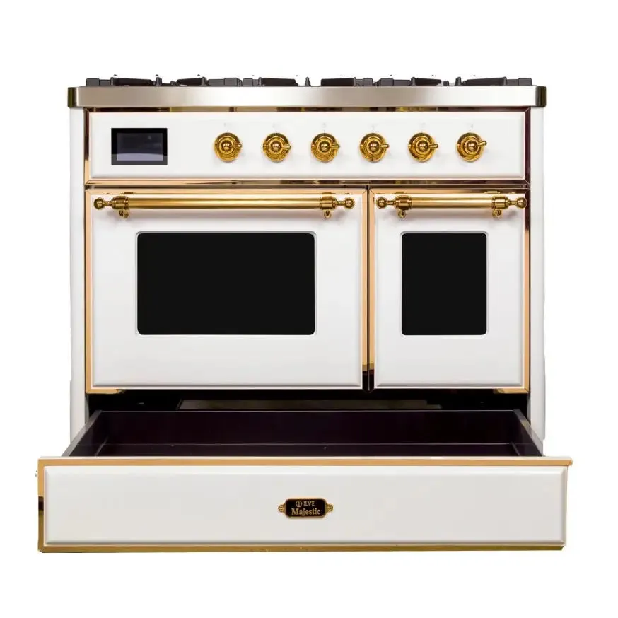 ILVE Majestic II 40 Inch Freestanding Dual Fuel Range Double Oven in Liquid Propane with Brass Trim